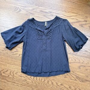 Anthropologie Navy Crochet Yoke Blouse